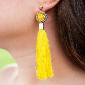 Handmade Women's Yellow Tassel Earrings – Statement Rustic Urban Mexican Jewelry